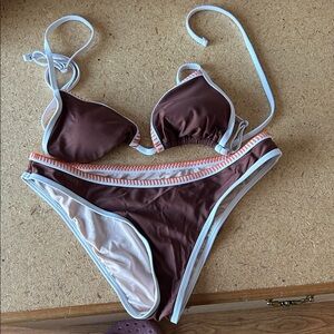 Brown and White Bikini Set